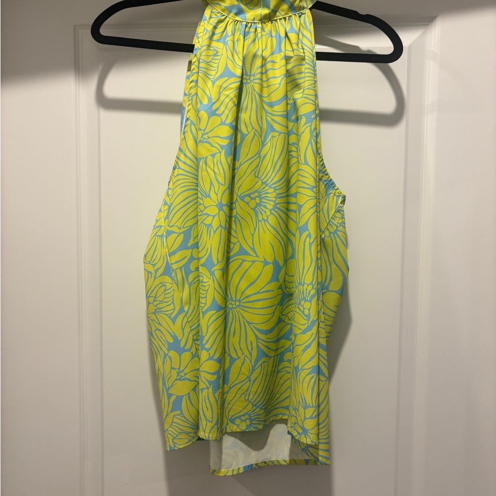 New York & Company Lime and Blue Floral Top
